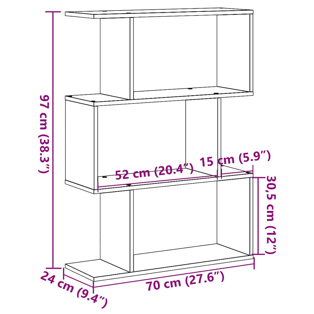 Raumteiler Bücherregal 3-stufig Weiß 70x24x97 cm Holzwerkstoff