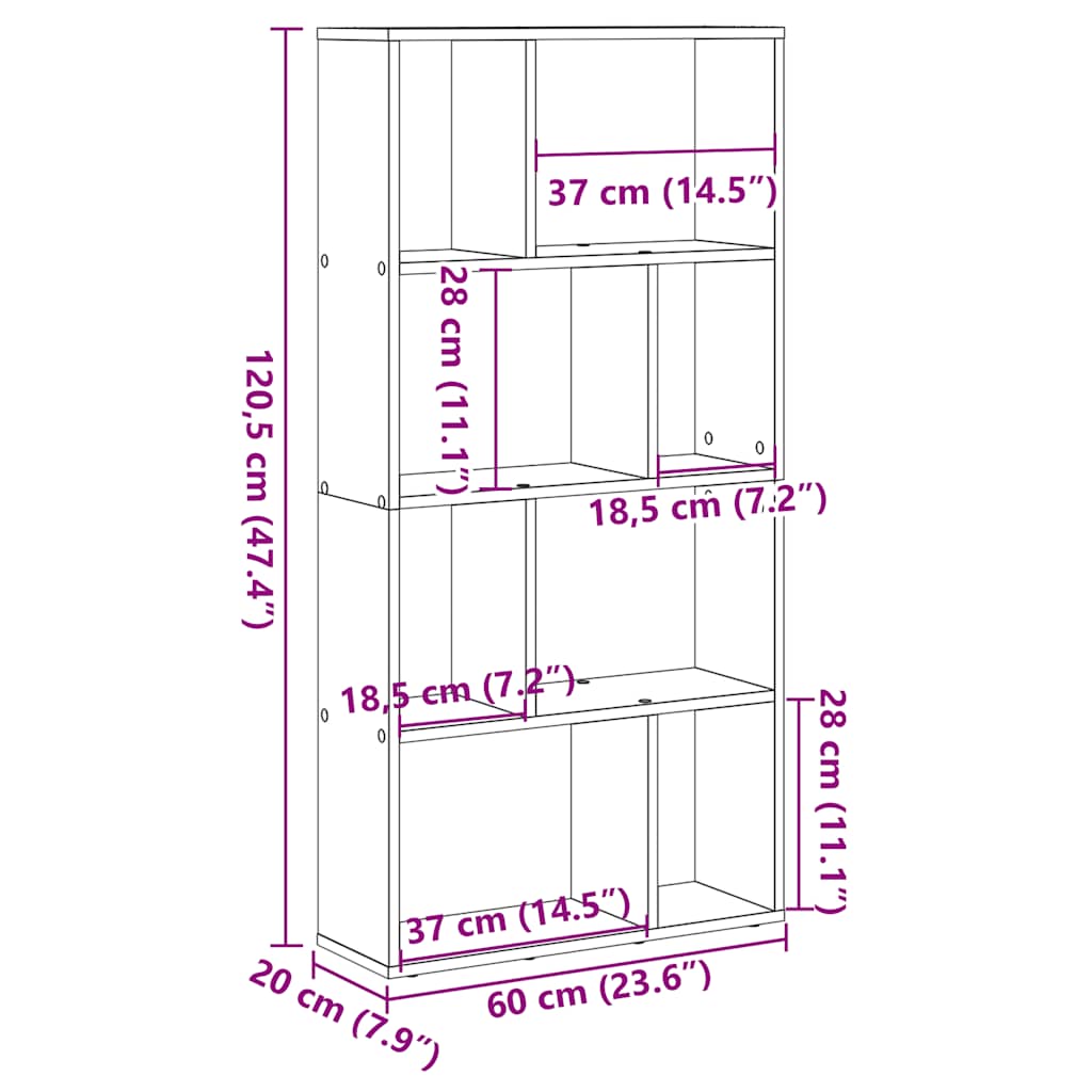 Bücherregal Grau Sonoma 60x20x120,5 cm Holzwerkstoff