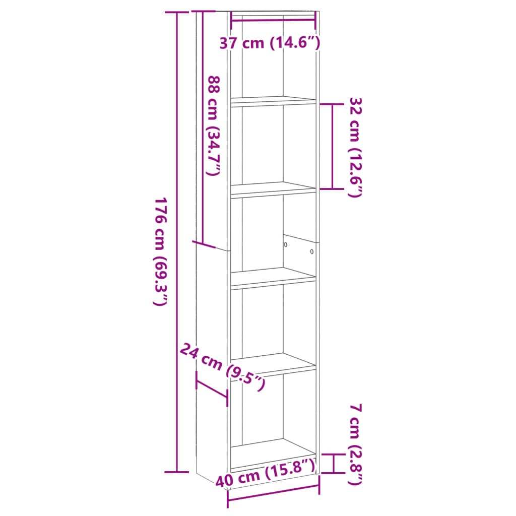 Bücherregal Artisian Oak 40 x 24 x 176 cm Holzwerkstoff