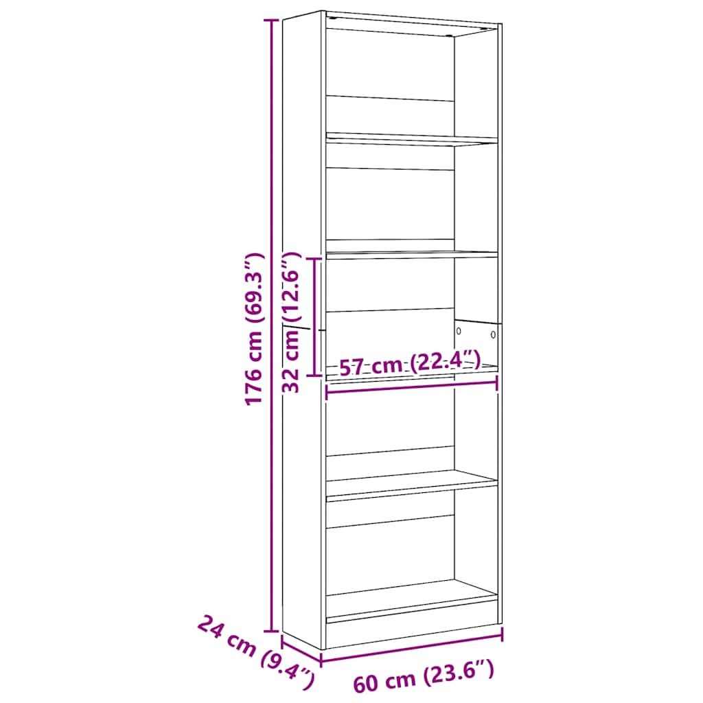 Bücherregal Artisian Oak 60 x 24 x 176 cm Holzwerkstoff