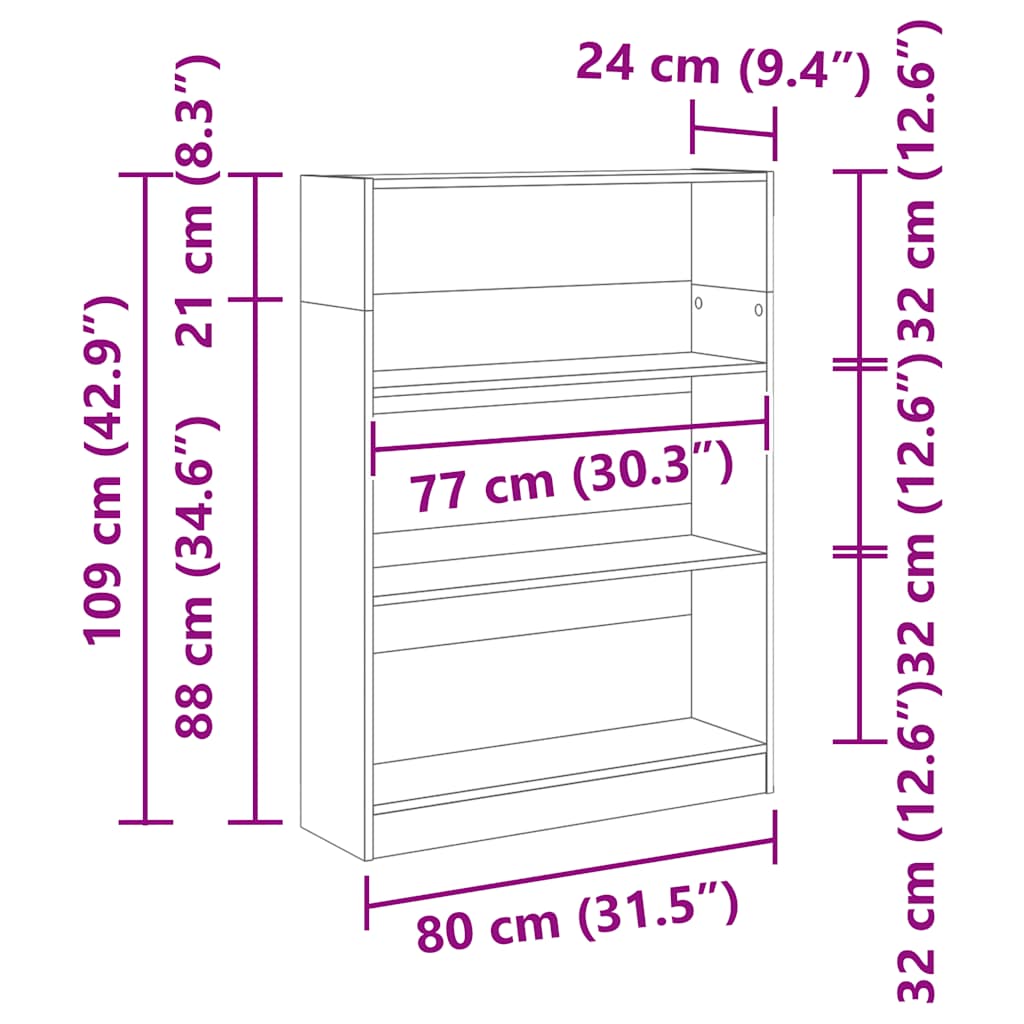 Bücherregal Räuchereiche 80x24x109 cm Holzwerkstoff