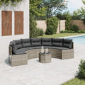 Gartensofa mit Tisch und Kissen Halbrund Grau Poly Rattan