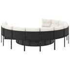 Gartensofa mit Tisch und Kissen Rund Schwarz Poly-Rattan