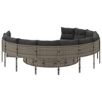 Gartensofa mit Tisch und Kissen Rund Grau Poly Rattan