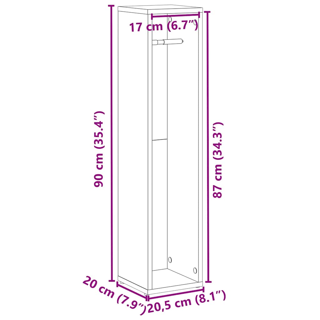 Badezimmerschrank mit Rollenhalter Eiche geräuchert 20,5x20x90 cm