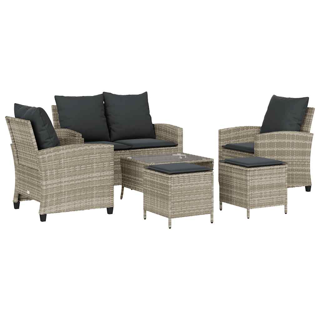 6-tlg. Garten-Sofagarnitur mit Kissen Hellgrau Poly Rattan