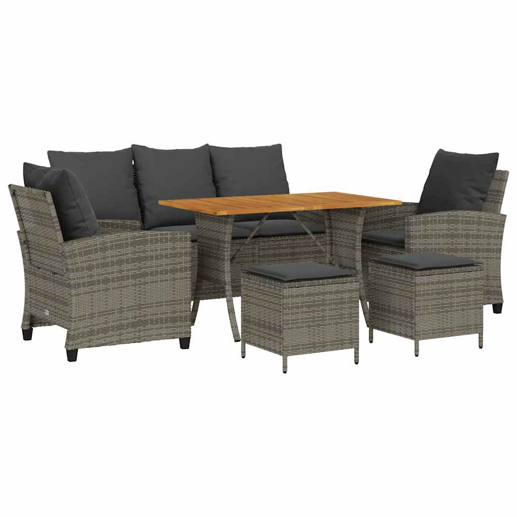 6-tlg. Garten-Sofagarnitur mit Kissen Grau Poly Rattan