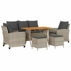6-tlg. Garten-Sofagarnitur mit Kissen Hellgrau Poly Rattan