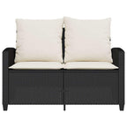 Gartensofa 2-Sitzer mit Kissen & Tisch Schwarz Poly Rattan