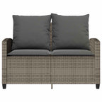 Gartensofa 2-Sitzer mit Kissen & Tisch Grau Poly Rattan