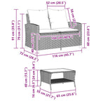 Gartensofa 2-Sitzer mit Kissen & Tisch Grau Poly Rattan