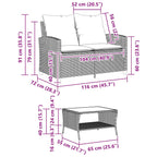 Gartensofa 2-Sitzer mit Kissen & Tisch Grau Poly Rattan