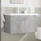 Waschbeckenunterschrank mit Einbaubecken Wasserhahn Betongrau