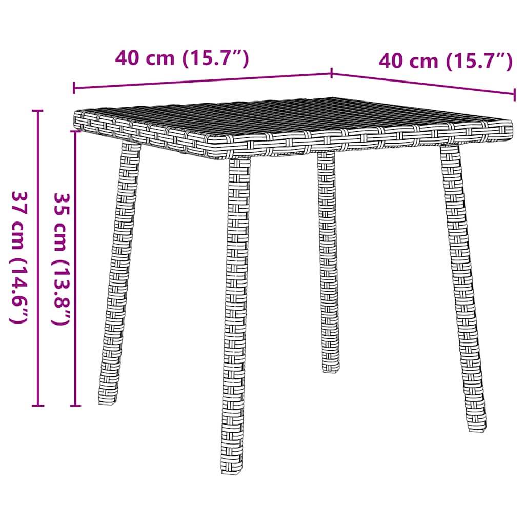 Garten-Couchtisch Rechteckig Hellgrau 40x40x37 cm Poly Rattan