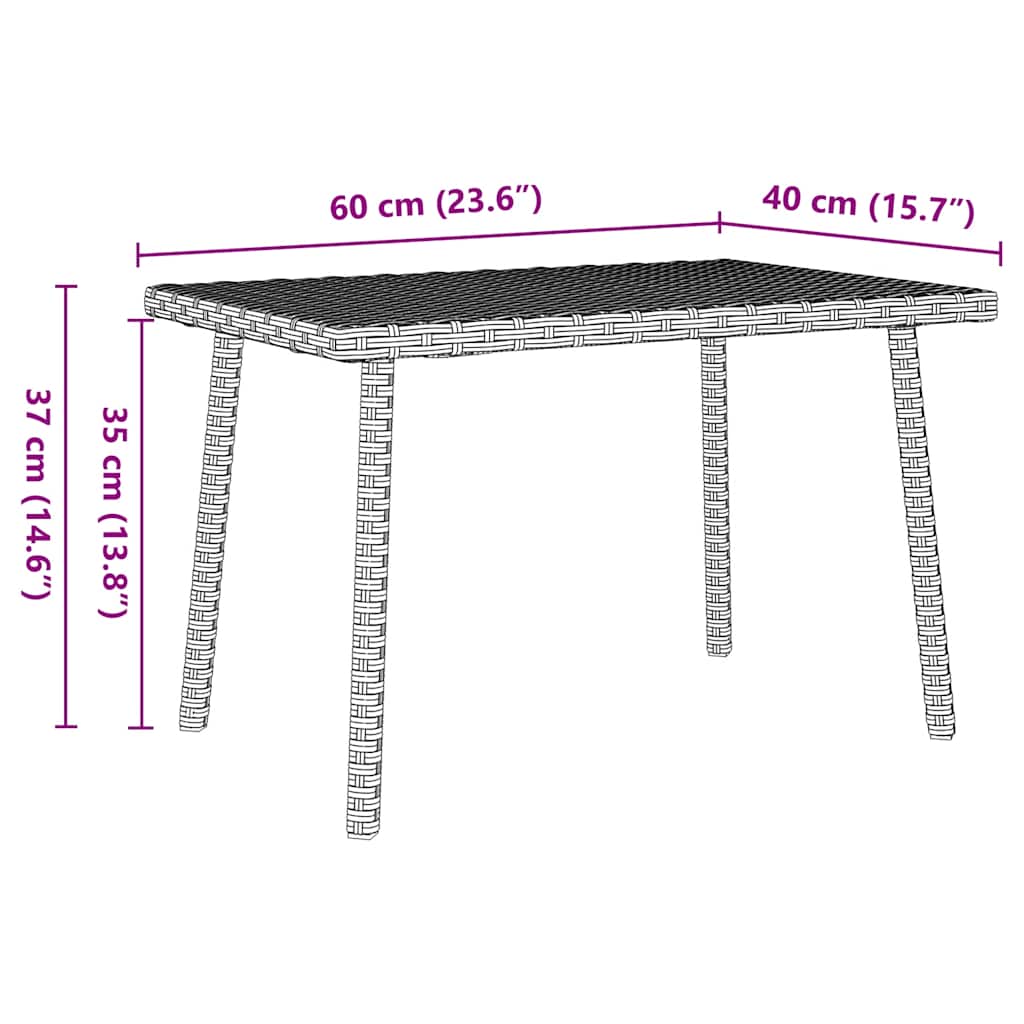 Garten-Couchtisch Rechteckig Hellgrau 60x40x37 cm Poly Rattan