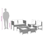 Gartensofa-set mit Kissen 6 pcs Grau und Marineblau Poly-Rattan