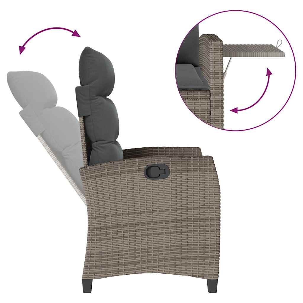 Gartensessel mit Beistelltisch Verstellbar Grau Poly Rattan