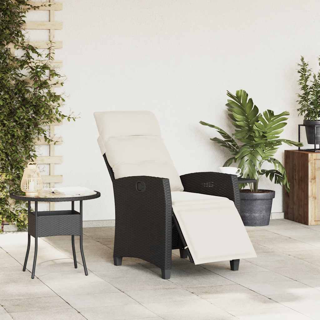 Gartensessel mit Beistelltisch Verstellbar Schwarz Poly Rattan