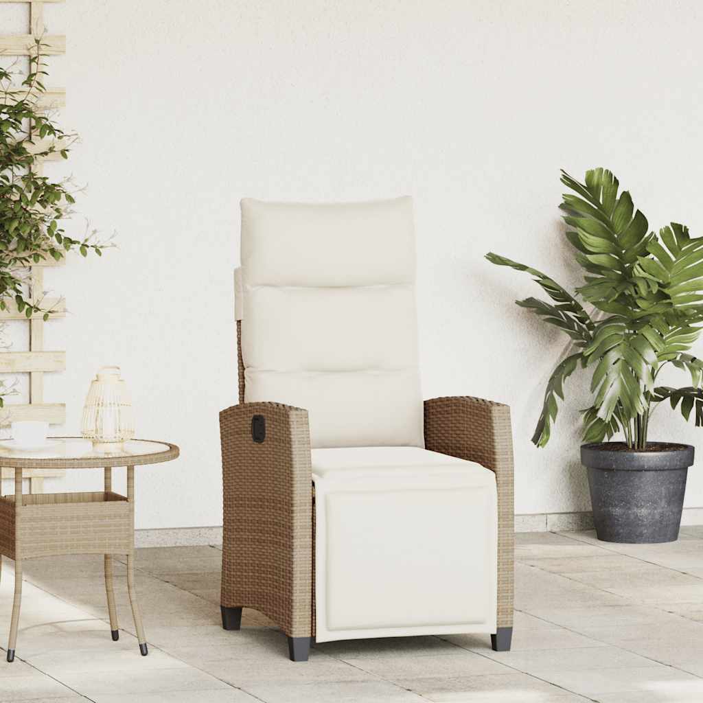 Gartensessel mit Beistelltisch Verstellbar Beige Poly Rattan