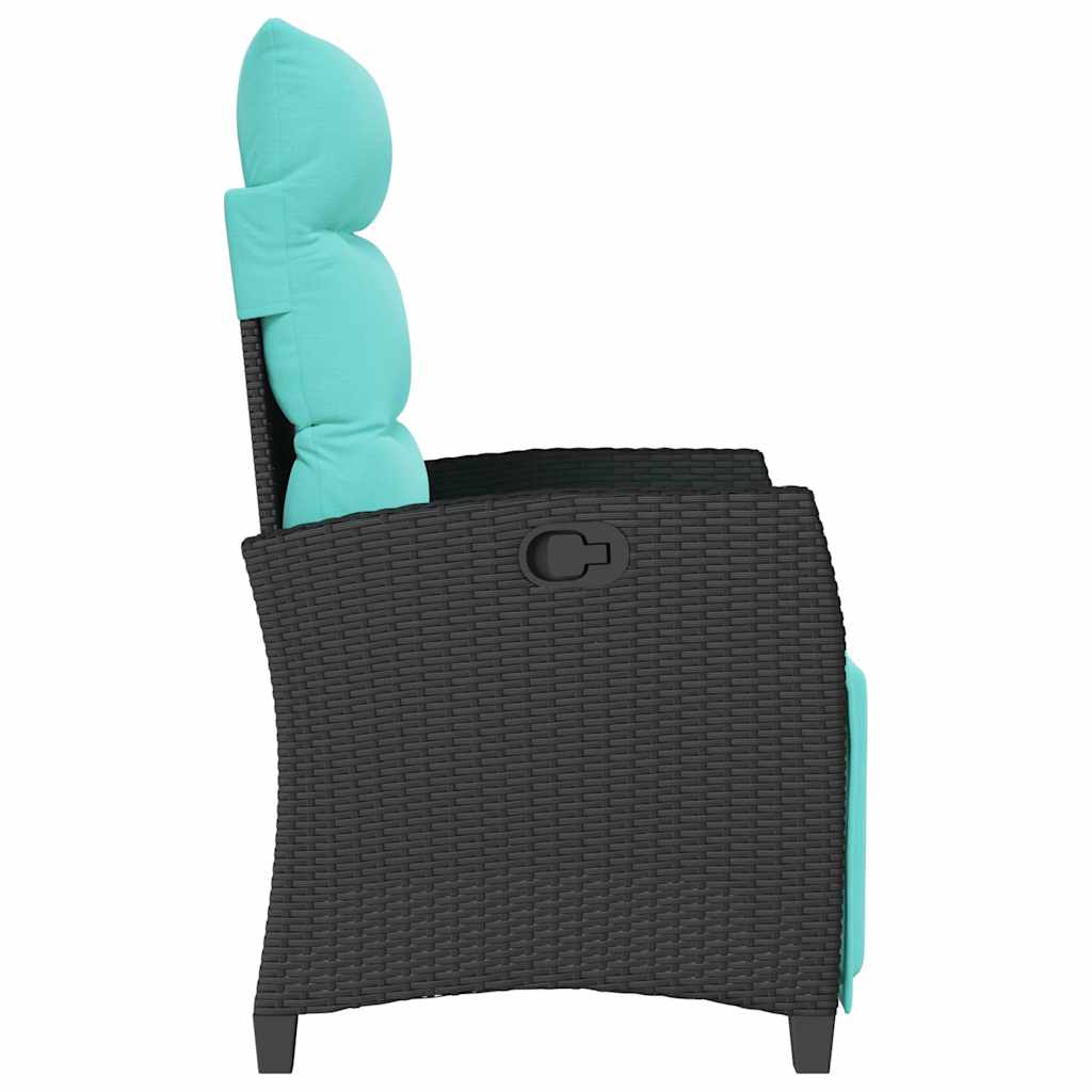 Gartensessel mit Beistelltisch Verstellbar Schwarz Poly Rattan