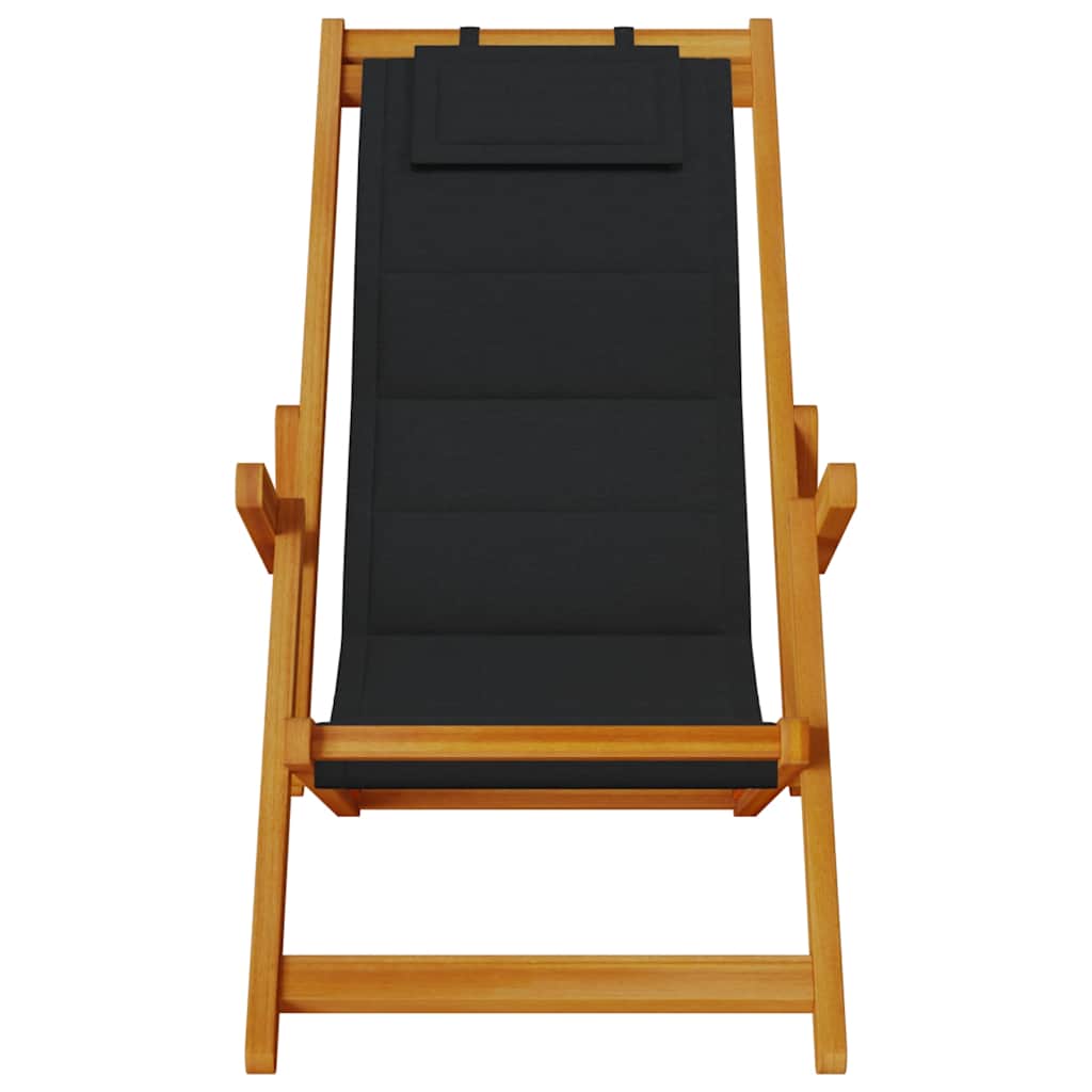 Strandstuhl mit Armlehnen Klappbar Schwarz Akazie Textilene
