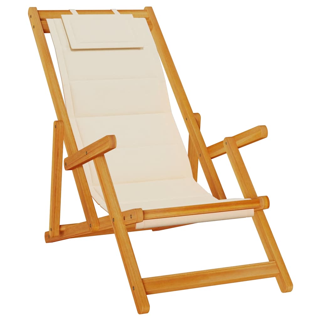 Strandstuhl mit Armlehnen Klappbar Creme Akazienholz Textilene