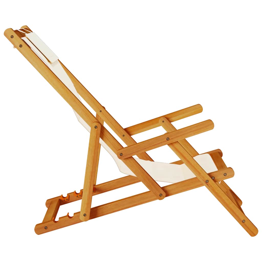 Strandstuhl mit Armlehnen Klappbar Creme Akazienholz Textilene