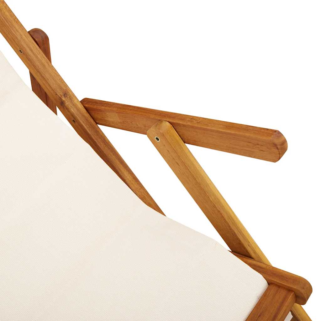 Strandstuhl mit Armlehnen Klappbar Creme Akazienholz Textilene