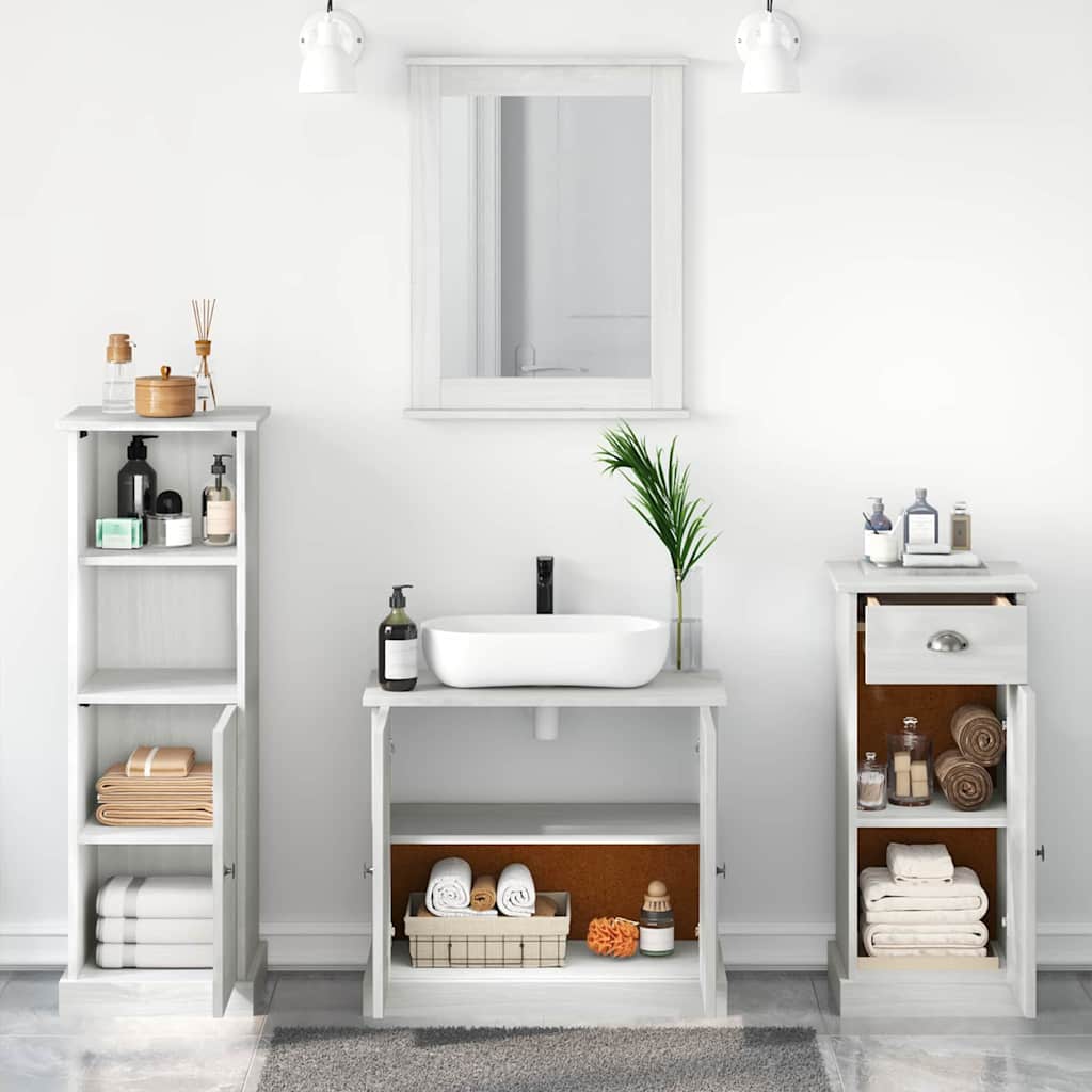 Badezimmermöbel-Set 4 pcs Antik Weiß Massives Kiefernholz