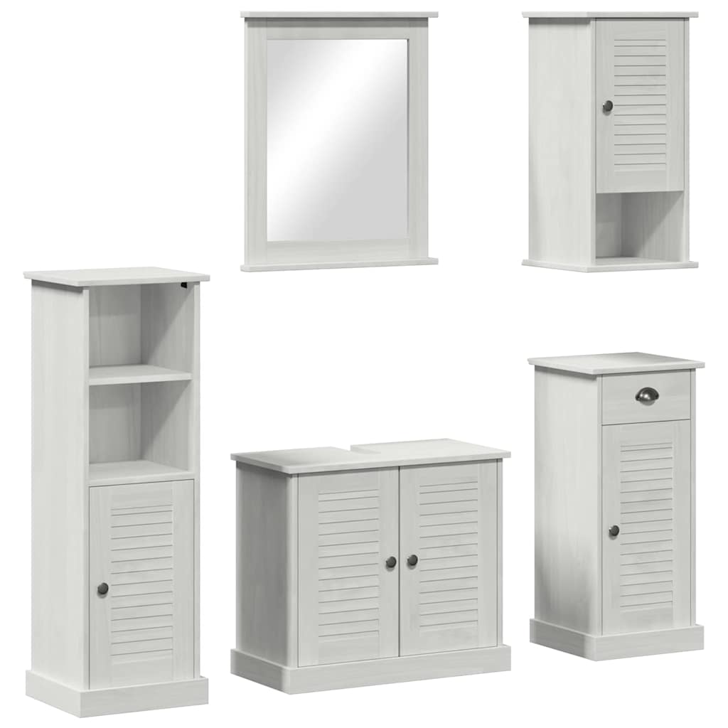 Badezimmermöbel-Set VIGO 5 pcs Antik Weiß Massives Kiefernholz