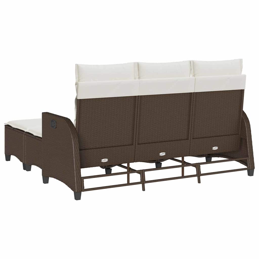 3-tlg. Garten-Sofagarnitur mit Kissen L-Form Braun Poly Rattan