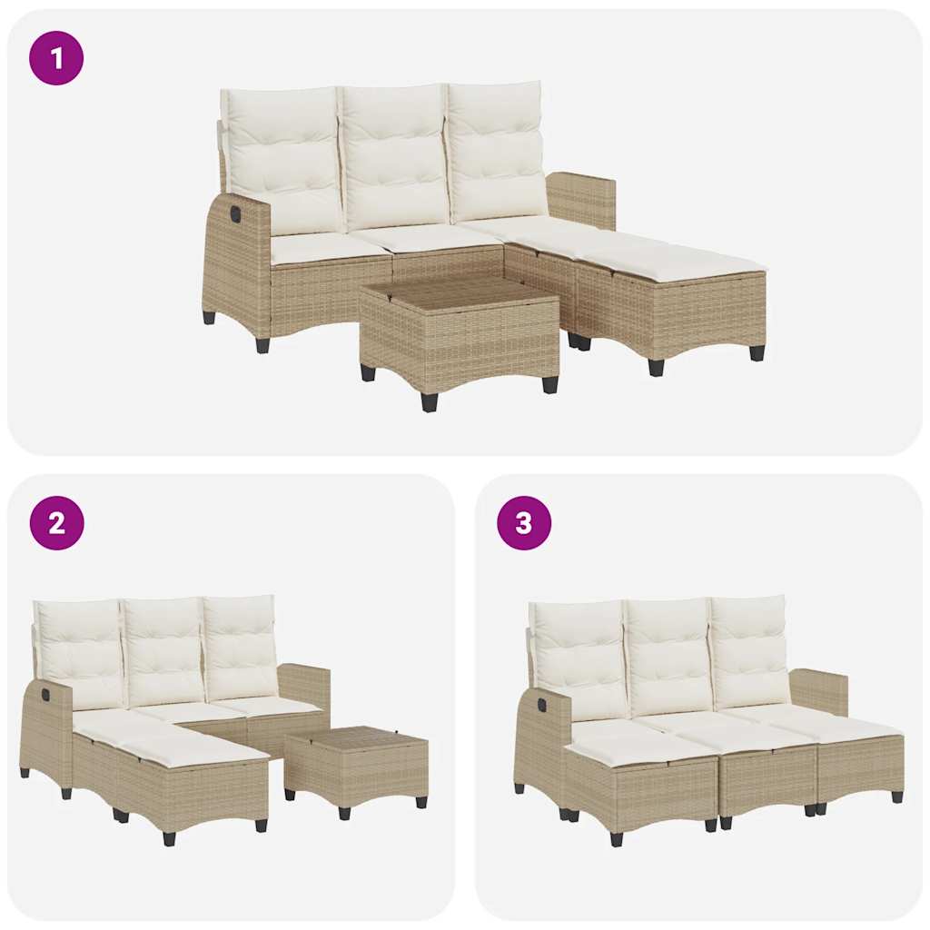 3-tlg. Garten-Sofagarnitur mit Kissen L-Form Beige Poly Rattan