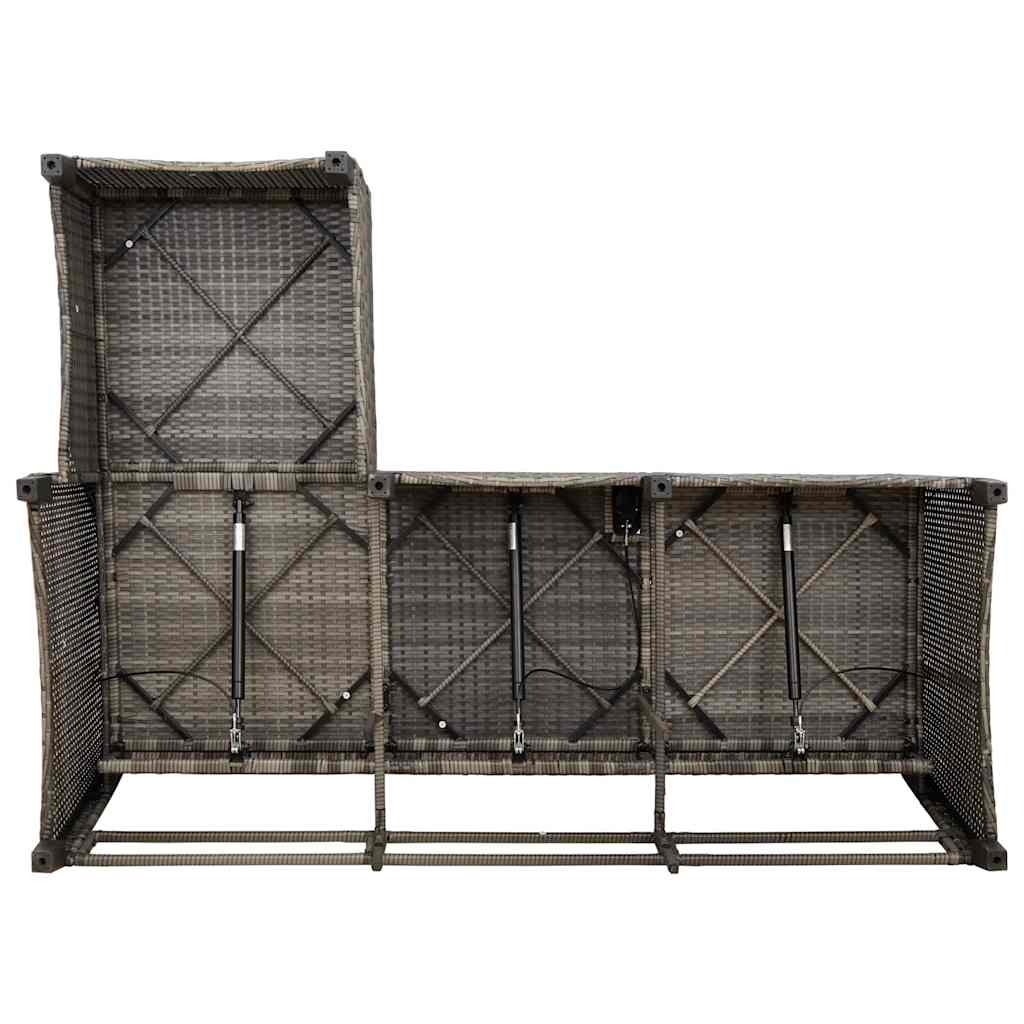 3-tlg. Garten-Sofagarnitur mit Kissen L-Form Grau Poly Rattan