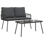 Garten Essgruppe mit Kissen 2 pcs Schwarz Poly-Rattan