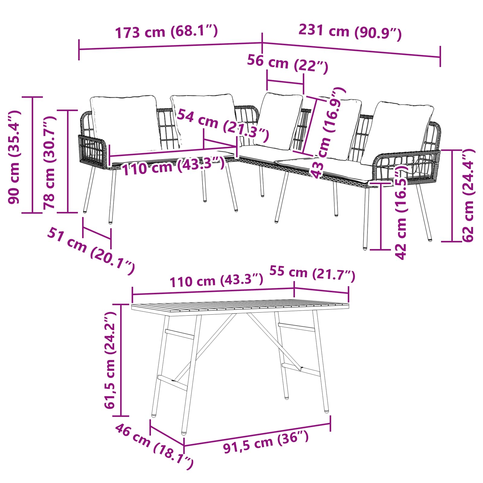 Gartensofa-set 2 pcs Schwarz Poly-Rattan