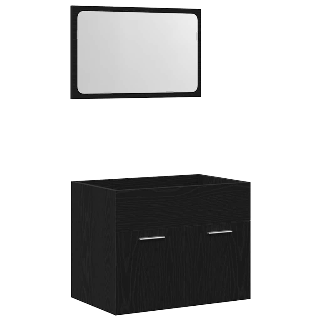 2-tlg. Badmöbel-Set Schwarz Eichen-Optik Holzwerkstoff