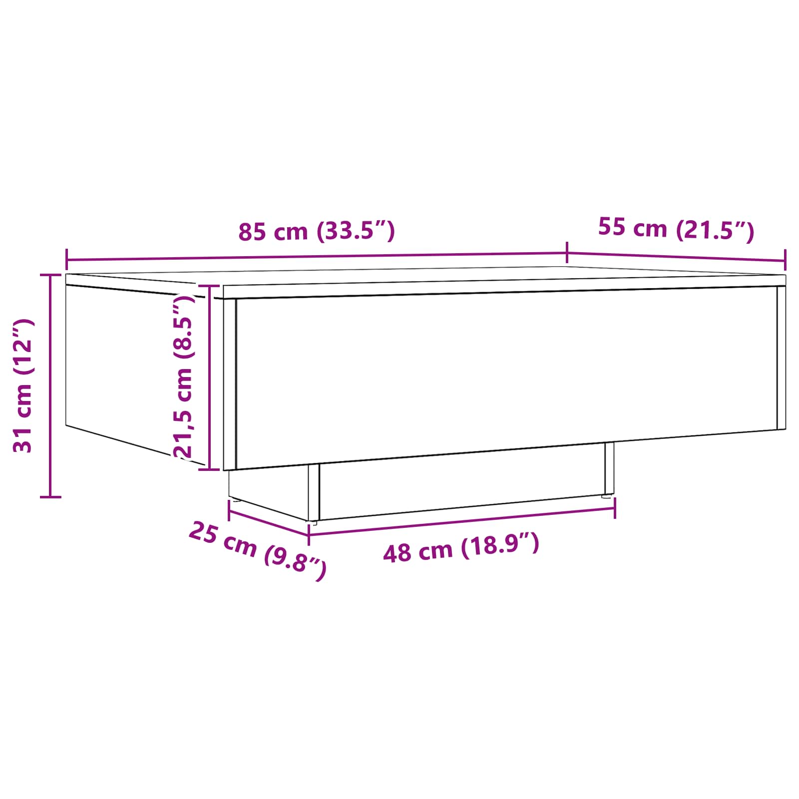 Couchtisch Schwarz Eichen-Optik 85 x 55 x 31 cm