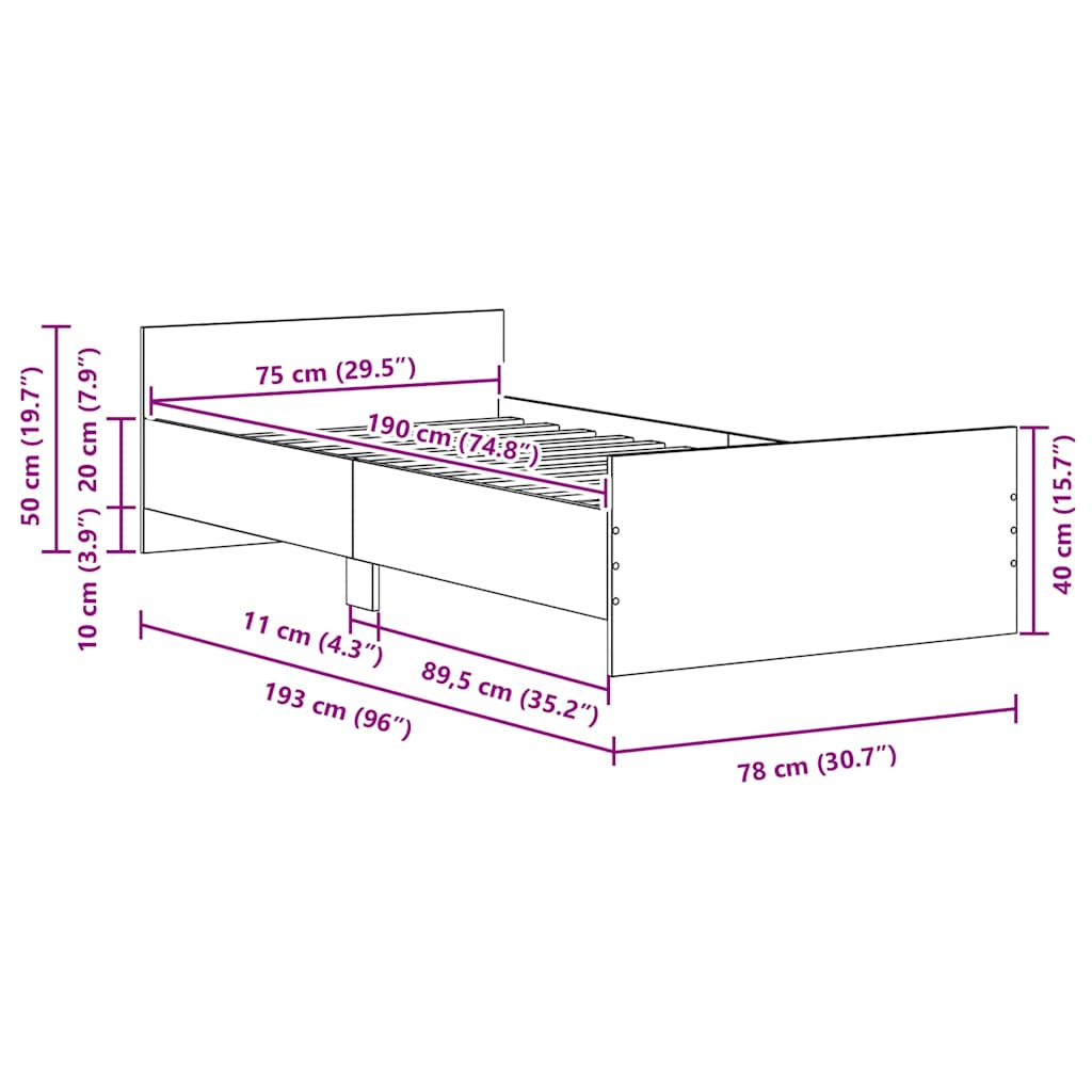 Bettgestell ohne Matratze Altholz-Optik 75x190 cm Holzwerkstoff