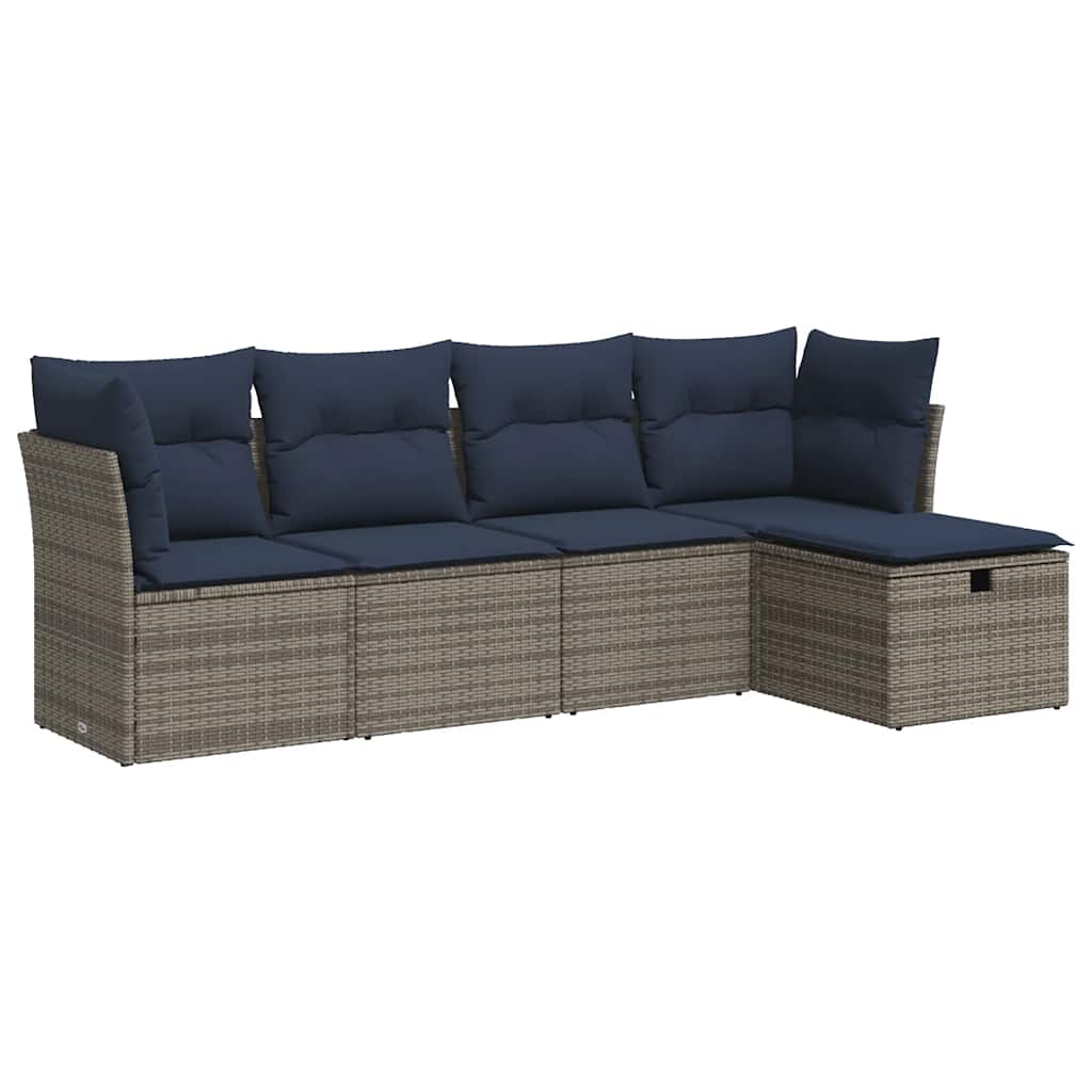 5-tlg. Garten-Sofagarnitur mit Kissen Grau Poly Rattan
