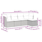 5-tlg. Garten-Sofagarnitur mit Kissen Braun Poly Rattan