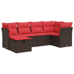6-tlg. Garten-Sofagarnitur mit Kissen Braun Poly Rattan