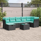 8-tlg. Garten-Sofagarnitur mit Kissen Schwarz Poly Rattan