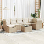 8-tlg. Garten-Sofagarnitur mit Kissen Beige Poly Rattan
