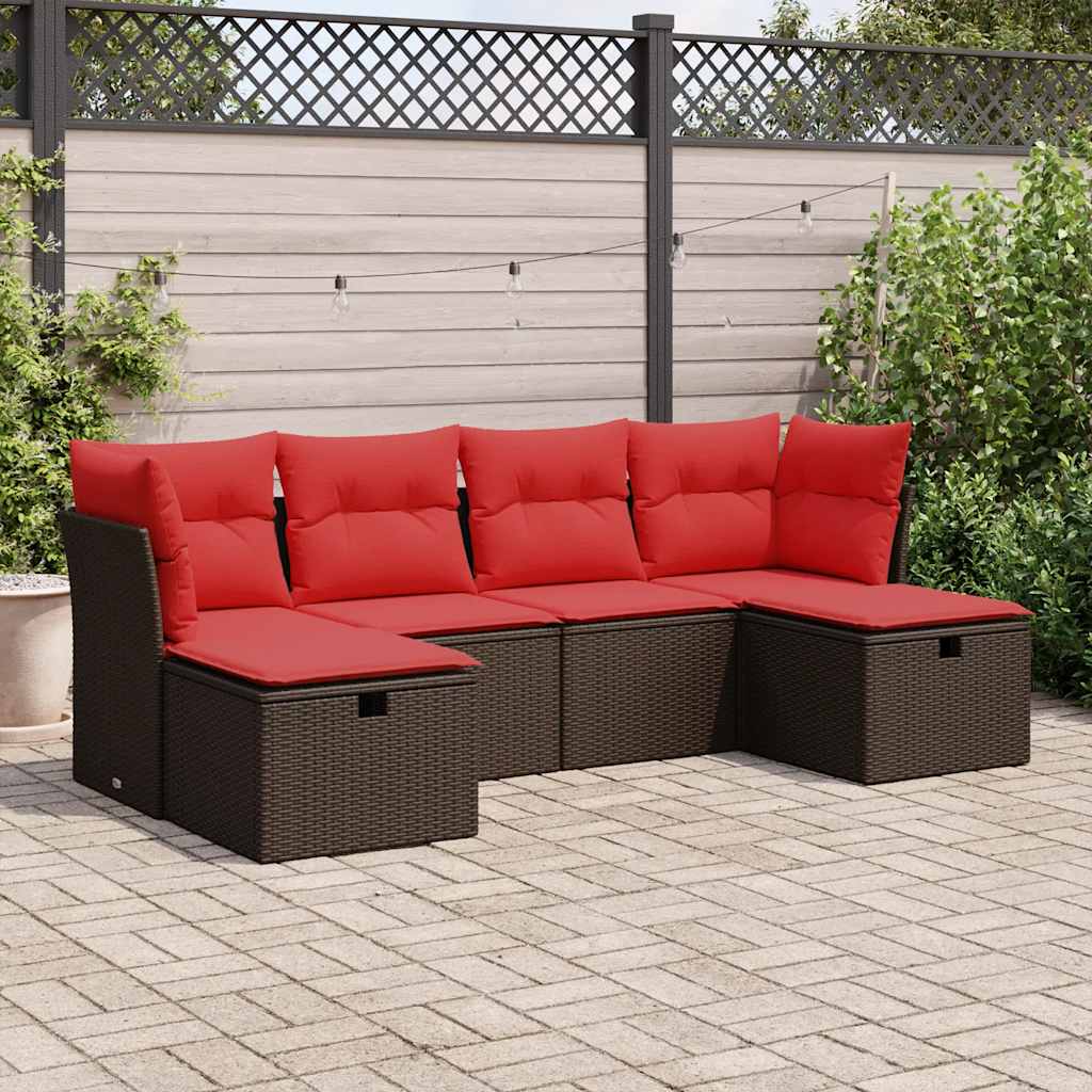 6-tlg. Garten-Sofagarnitur mit Kissen Braun Poly Rattan