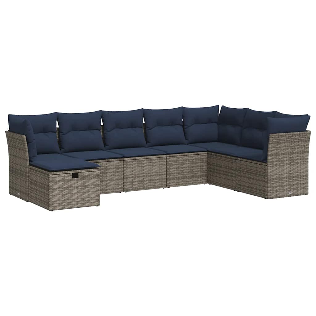 9-tlg. Garten-Sofagarnitur mit Kissen Grau Poly Rattan
