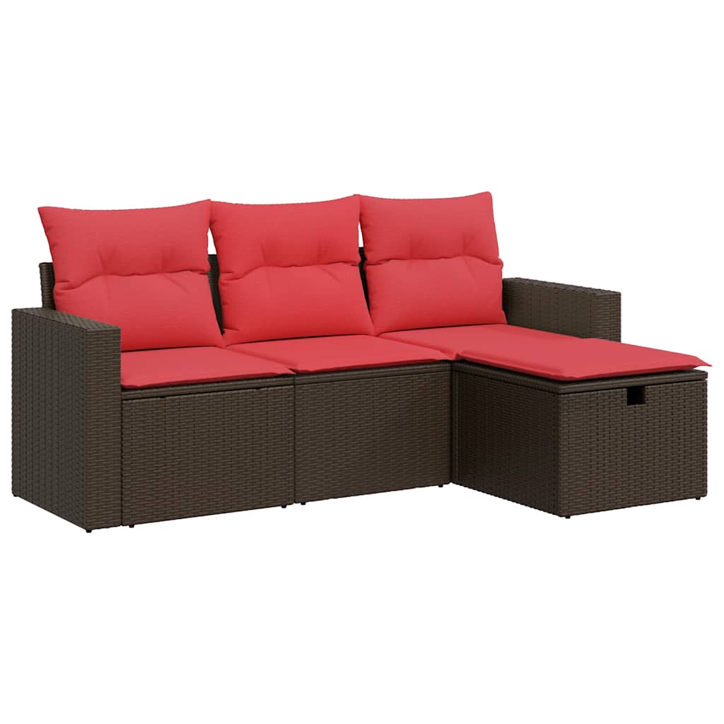 4-tlg. Garten-Sofagarnitur mit Kissen Braun Poly Rattan