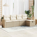 5-tlg. Garten-Sofagarnitur mit Kissen Beige Poly Rattan