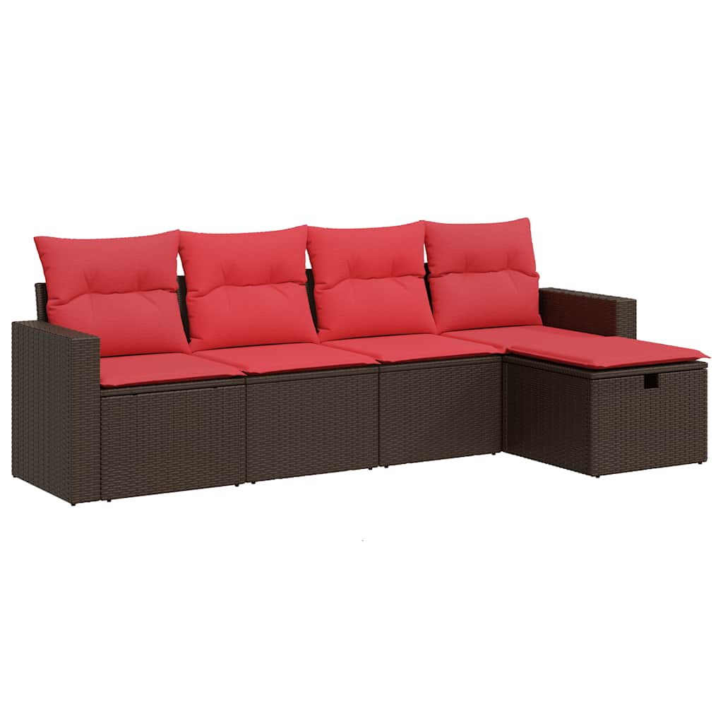 5-tlg. Garten-Sofagarnitur mit Kissen Braun Poly Rattan