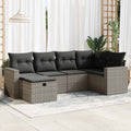 6-tlg. Garten-Sofagarnitur mit Kissen Grau Poly Rattan