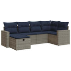 6-tlg. Garten-Sofagarnitur mit Kissen Grau Poly Rattan